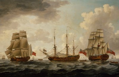 H.M.S. Tyrall in Three Positions off Antigua by John the Younger Cleveley
