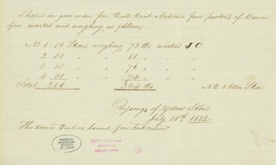 Note of Johnson Gardner, Crossings of Yellow Stone, July 18, 1832 by Johnson Gardner