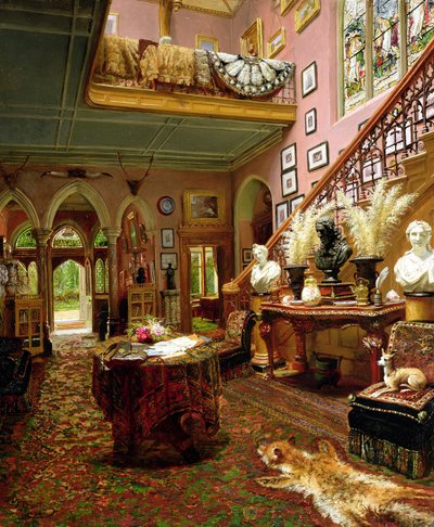 The Hall and Staircase of a Country House, 1888 by Jonathan Pratt
