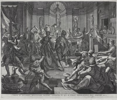 A House of Ill-Fame, engraved by Johannes Sadeler I by Joos or Jodocus van (after) Winghe