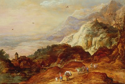 A Mountainous Landscape with Figures and Mules by Joos or Josse de Momper