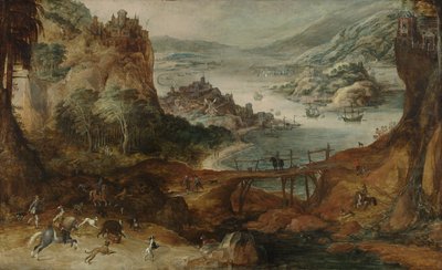 River Landscape with Boar Hunt by Joos or Josse de The Younger Momper