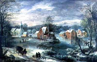 Village Landscape in Winter by Joos or Josse de The Younger Momper