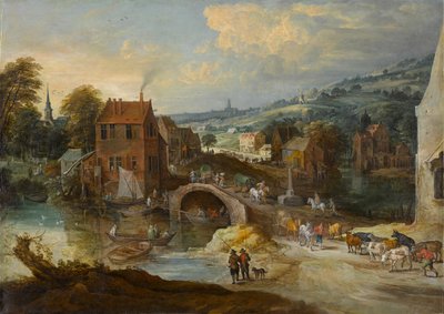 Village Landscape with a Bridge by Joos or Josse de The Younger Momper