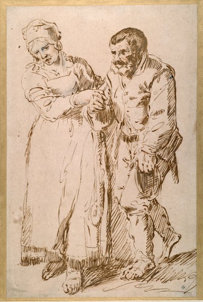 The steps of an elderly peasant guided by his wife by Joos van (attr. to) Craesbeeck