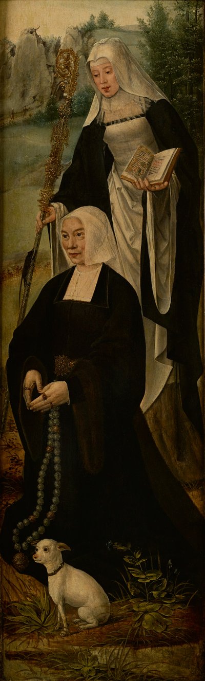 Saint Monica and a donor, one wing of an altar piece by Joos van (follower of) Cleve