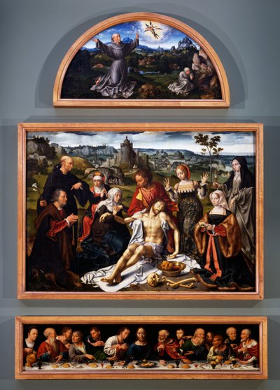 Altarpiece of the Deposition, with the Stigmata of St Francis, the Deposition of Christ and the Last Supper from the Church of the Friars Minor in Genoa by Joos van Cleve