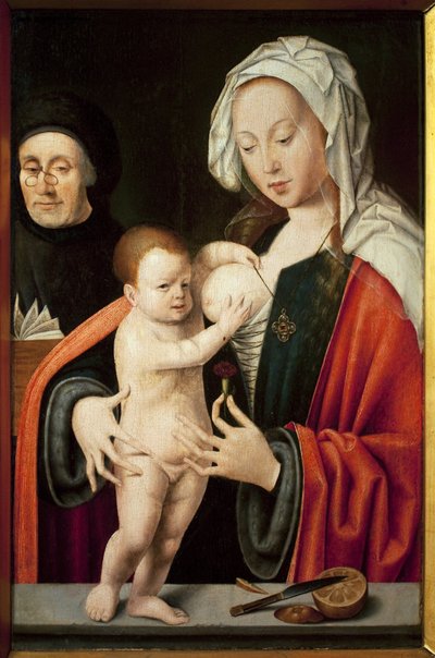 The Virgin, the Child and a Donor. Painting by Joos Van Cleve by Joos van Cleve