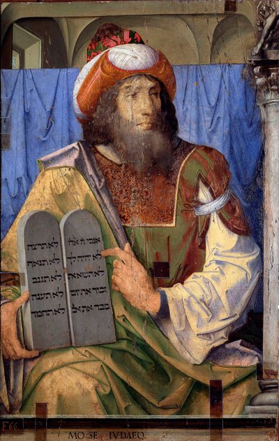 Portraits of Illustrious Men: Moses and Tables of Law by Joos van Gent (fl.1460 75)