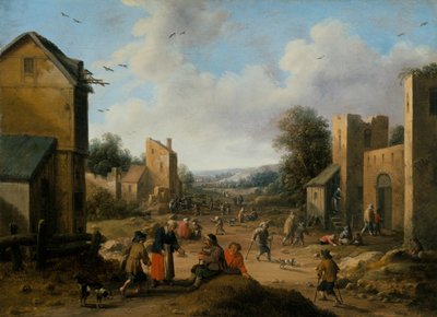 A Village Landscape with Peasants by Joost Cornelisz. Droochsloot