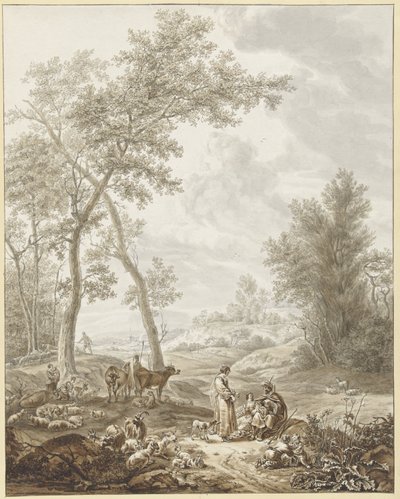 Jacob with Rachel and Leah in Landscape by Jordanus Hoorn