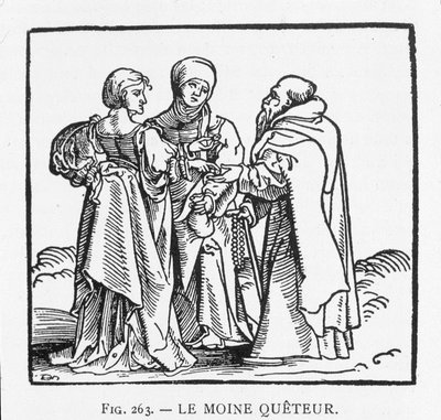 The Quetter Monk: wood engraving by Jörg Breu, forming the title of a booklet in the spirit of the Reformation published around 1522 in Augsburg: Friendly conversation between a carme, from the province of Austria, and a handmaid by Jorg II Breu