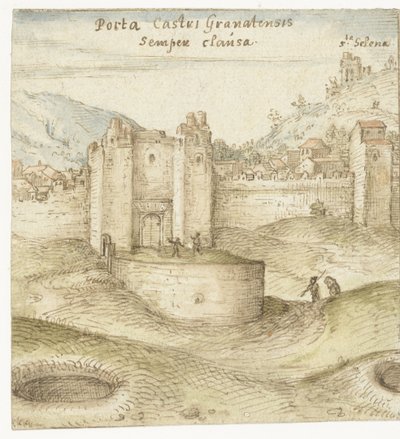 Closed gate to the castle (Alhambra) in Granada by Joris Hoefnagel