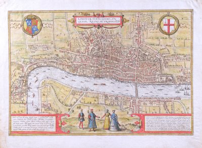 Map of London, from Civitates Orbis Terrarum, by Georg Braun and Frans Hogenburg, c.1572 by Joris Hoefnagel