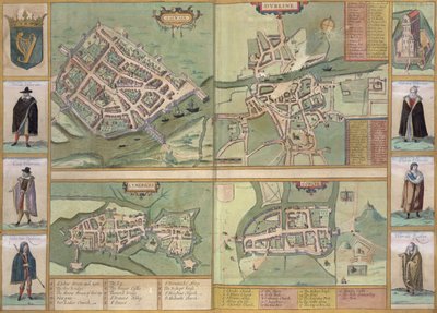 Maps of Galway, Dublin, Limerick, and Cork, from 