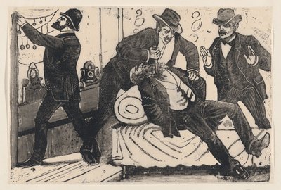 A Man Stabbing Another Man in the Chest While His Associates Loot a Store, ca. 1890-1891 by José Guadalupe Posada