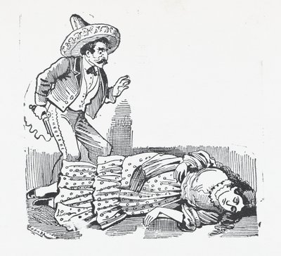 A man with a gun standing over a woman he has just shot, ca. 1880-1910 by José Guadalupe Posada