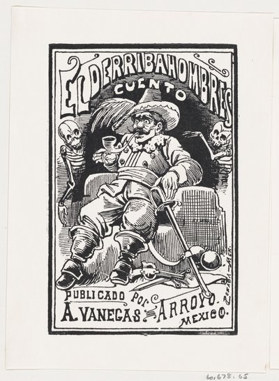 A Man with Weapons and a Pipe in His Mouth Flanked by Two Skeletons, Illustration, ca. 1880-1910 by José Guadalupe Posada