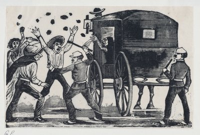 Men fighting near a horse and carriage by José Guadalupe Posada