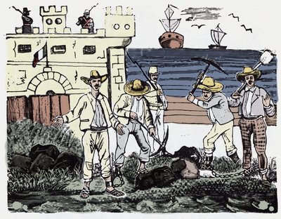 The Mexican Revolution (1910-1920): Groups of Prisoners at Forced Work (xylography) by Jose Guadalupe Posada (1852-1913) by José Guadalupe Posada