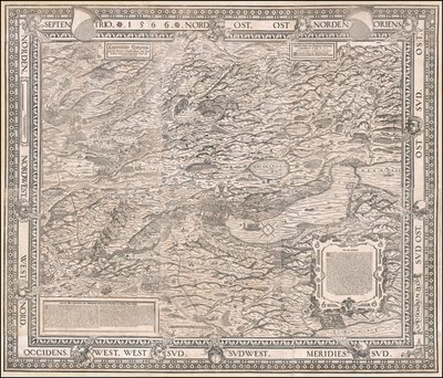 1566 Map of Zurich and Surroundings by Jodocus Murer by Jos Murer