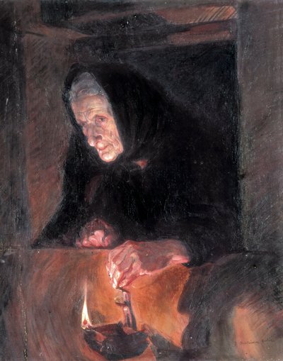 Old Lady with the Oil Lamp by Jose Benlliure Ortiz