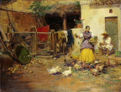 Feeding the Chickens by Jose Benlliure y Gil