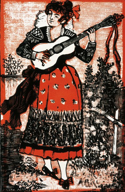 Cover of a Songbook Representing a Mexican Woman with a Guitar by José Guadalupe Posada