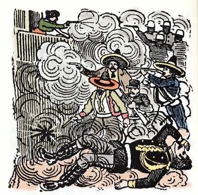 The Mexican Revolution (1910-1920): assault on the house of Aquiles Serdan (1876-1910). Xylography by Jose Guadalupe Posada (1852-1913). by José Guadalupe Posada