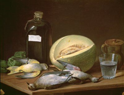 Still Life with Melon and Birds by Jose Lopez Enguidanos