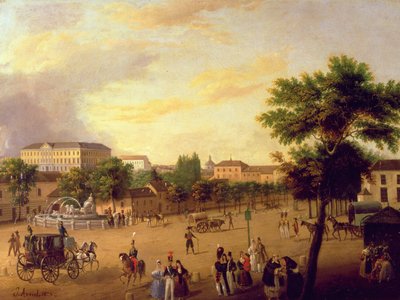 View of Cibeles Fountain and the Buenavista Palace in Madrid by Jose Maria Avrial Y Flores