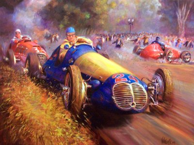 Juan Manuel Fangio driving the Maserati 4Cl The forest of Palermo Buenos Aires by Jose Maria Villafuerte