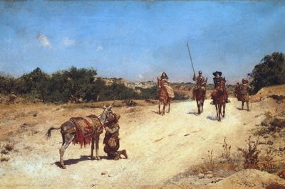 The Meeting of Sancho Panza and His Donkey Rucio, Illustration of Don Quixote by Jose Moreno Carbonero
