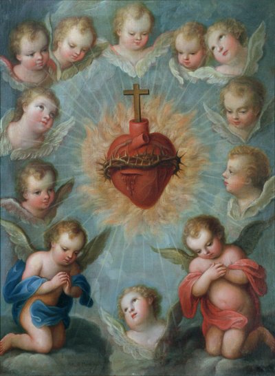 Sacred Heart of Jesus surrounded by angels by Jose de or Joseph Paez
