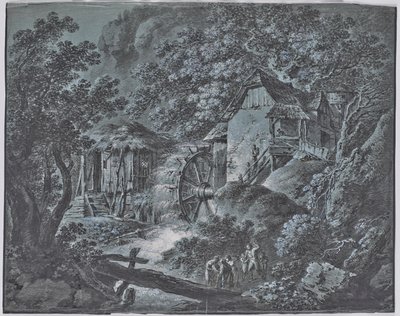 Mill in a Forest Landscape with Several People and a Giant by Josef Abel