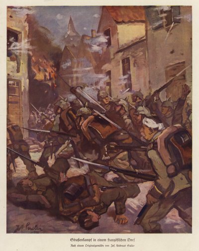 Street Battle in a French Village, World War I by Josef Andreas Sailer
