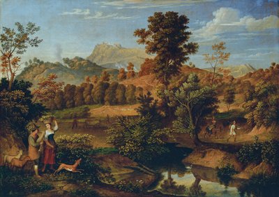 Italian Landscape with Plowing Farmer (The Serpentara near Olevano, Landscape near Paliano) by Josef Anton Koch