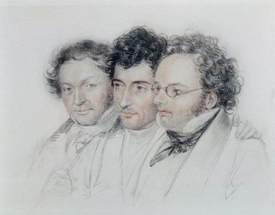 Friends of the composers Johann Baptist Jenger, Anselm Huttenbrenner and Franz Schubert by Josef Eduard Teltscher