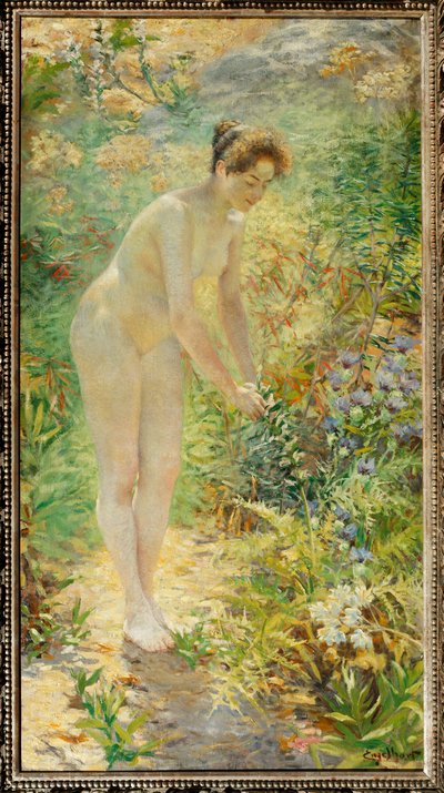 Nude Standing Outdoors by Josef Engelhart