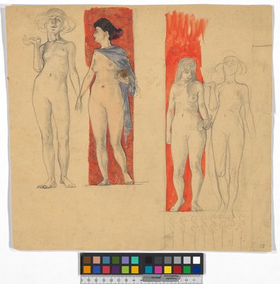Four Female Nudes (Study for the Ferdinand Raimund Cycle in Schloss Kogl, Attergau?) by Josef Engelhart