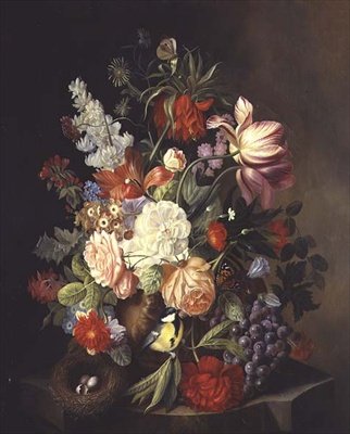 A Still Life of Mixed Summer Flowers in an Urn by Josef Holstayn