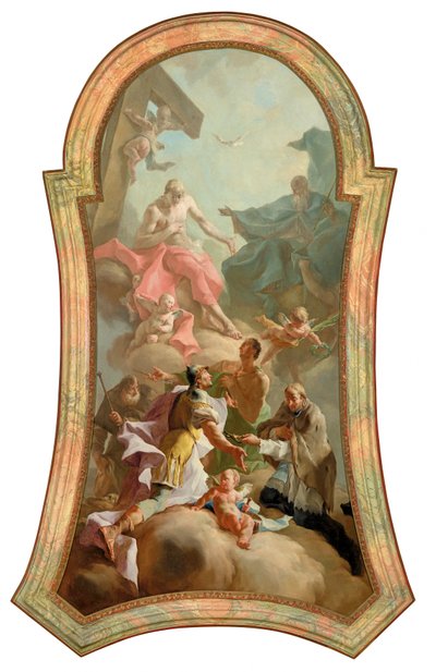 The Holy Trinity with Saints Rochus, Florian, Sebastian, and John of Nepomuk by Josef Ignaz Mildorfer