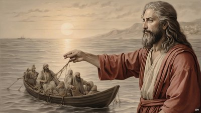Jesus The Net Was Filled with 153 Large Fish 01 E by Josef Johann Michel