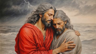 Jesus of Nazareth Saves Simon Peter from Drowning 01 by Josef Johann Michel