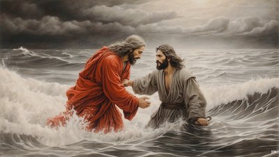 Jesus of Nazareth Saves Simon Peter from Drowning 02 by Josef Johann Michel