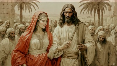 Jesus Saves the Adulteress from Stoning 03 by Josef Johann Michel