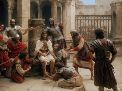 Jesus Mocked and Beaten by Roman Soldiers 03 by Josef Johann Michel
