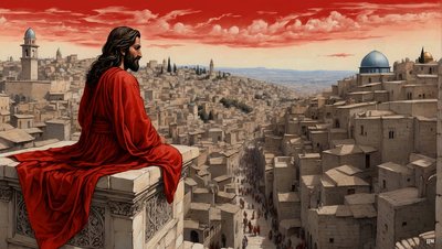 Jesus Taken to the Pinnacle of the Temple by the Devil - Throw Yourself Down 01 by Josef Johann Michel