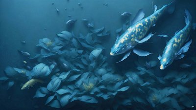 Koi Carp Fish Blue by Josef Johann Michel