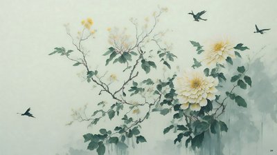 Chrysanthemum Flower in Green by Josef Johann Michel